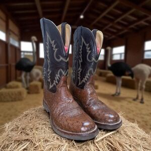 Old West Men's Cowboy Boots 9.5 D Brown Ostrich Leather ExoticWestern Square Toe